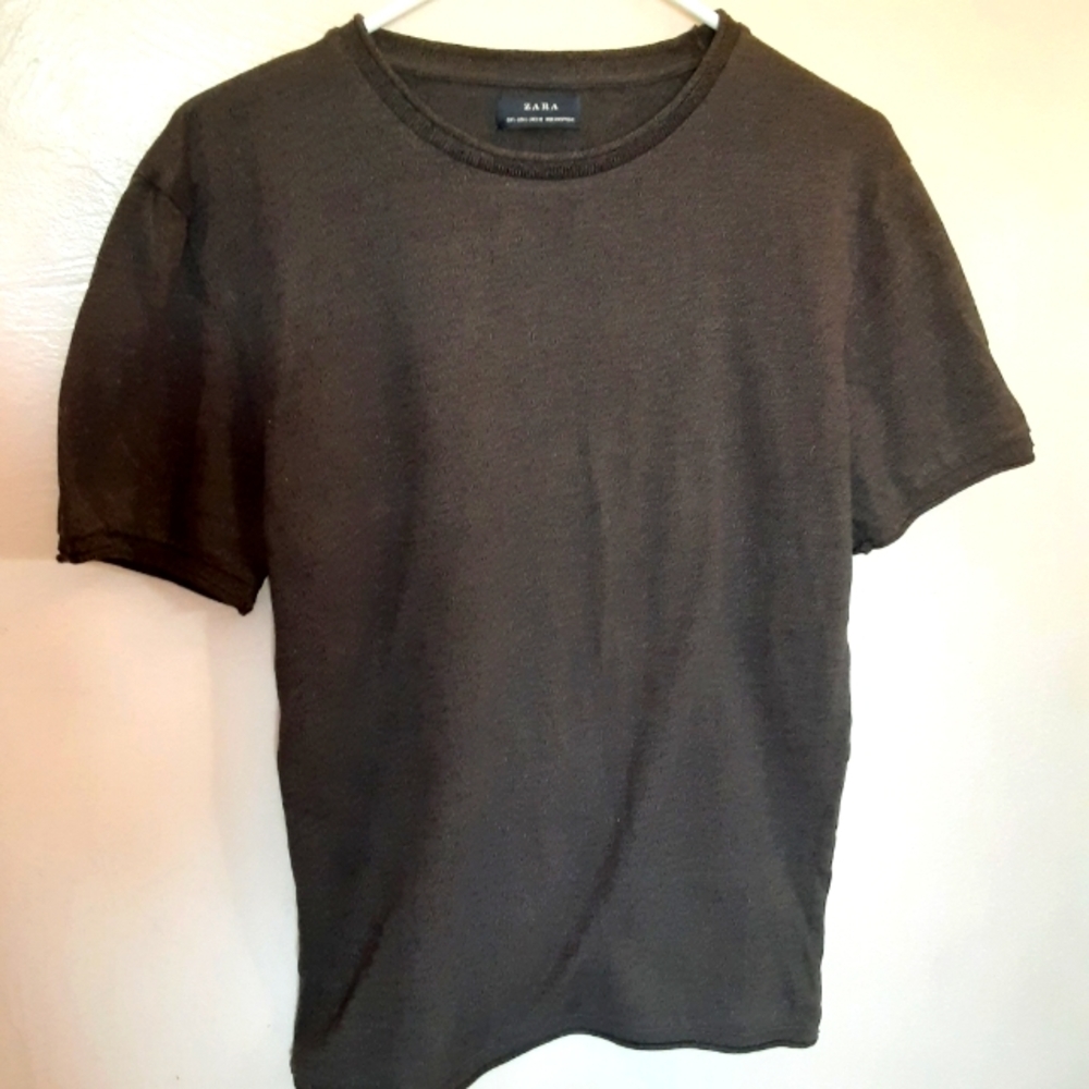 Zara Heathered Black and Olive Woven Top